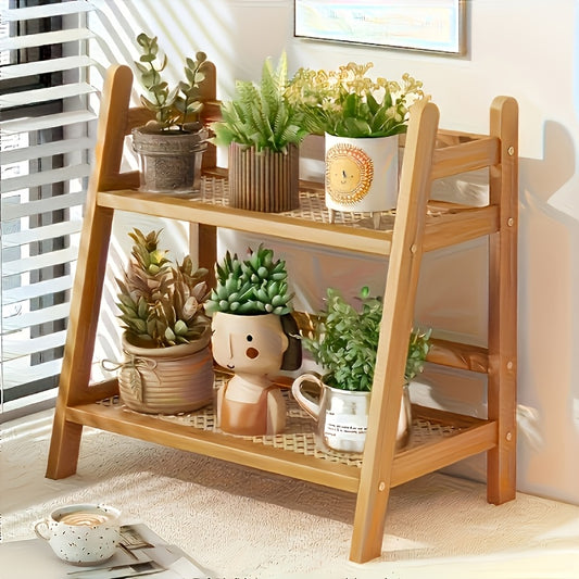 Estante Multiuso de 28cm com Dupla Camada Estilo Madeira Natural, Estável e com Boa Capacidade de Carga, Prateleiras de Vime Trançado Respiráveis, Design Aberto Trapezoidal que Economiza Espaço, Estante de Armazenamento e Decoração para Vários Cenários para Temperos de Cozinha/Xícaras e Pratos de