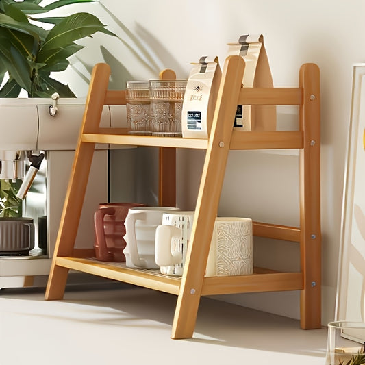 Estante Multiuso de 28cm com Dupla Camada Estilo Madeira Natural, Estável e com Boa Capacidade de Carga, Prateleiras de Vime Trançado Respiráveis, Design Aberto Trapezoidal que Economiza Espaço, Estante de Armazenamento e Decoração para Vários Cenários para Temperos de Cozinha/Xícaras e Pratos de
