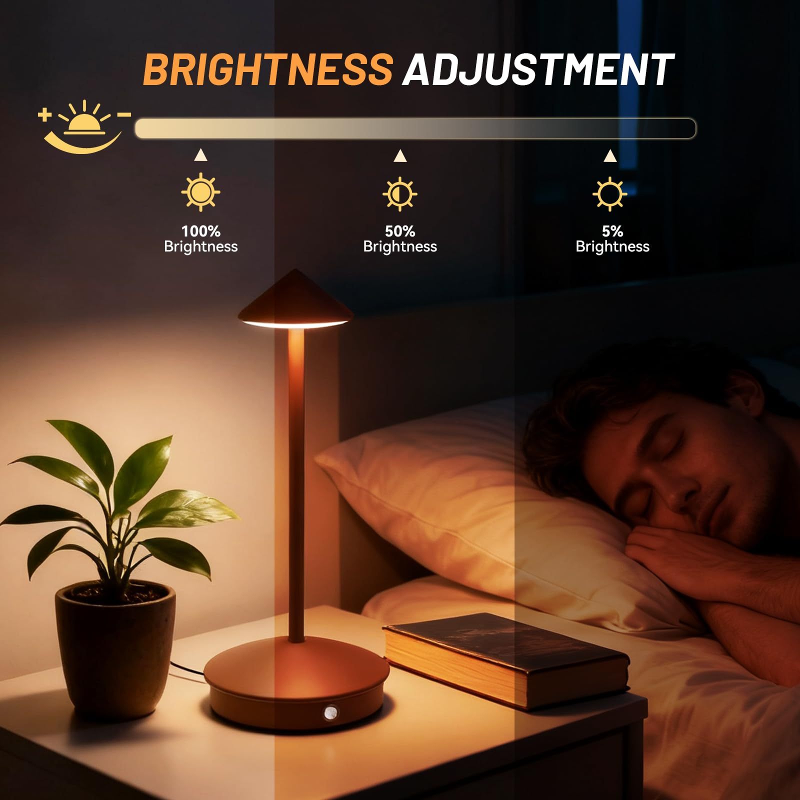 Kit com 2 Luminárias de Mesa sem Fio Portáteis LED Recarregáveis com Toque, Luminárias de Cogumelo com 3 Cores e Dimmer Contínuo para Quarto, Sala de Jantar, Sala de Estar, Acampamento