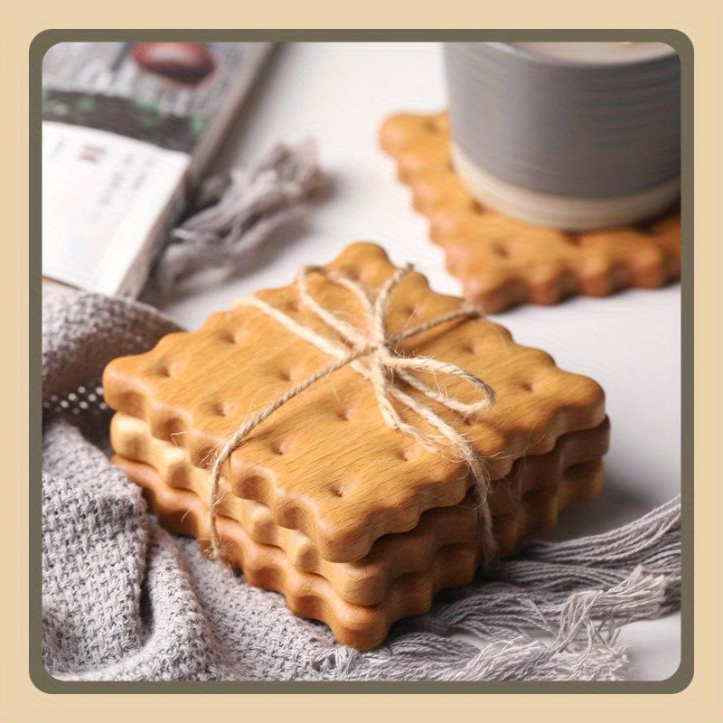 Conjunto de 3 peças, biscoitos criativos, porta-copos de madeira maciça, almofadas de isolamento térmico, para canecas, xícaras de café, almofadas antiderrapantes, porta-copos simples, porta-copos de madeira maciça