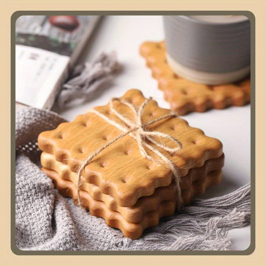 Conjunto de 3 peças, biscoitos criativos, porta-copos de madeira maciça, almofadas de isolamento térmico, para canecas, xícaras de café, almofadas antiderrapantes, porta-copos simples, porta-copos de madeira maciça