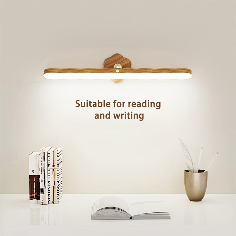1pc Fita LED Recarregável com Lâmpada Rotativa com Textura de Madeira, Controlo Tátil de Regulação de Três Níveis, Luz de Toucador, Fita de Luz Magnética Adequada para Casa de Banho, Sala de Estar e Quarto, Cozinha, Roupeiro, Cabeceira