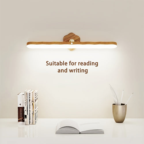 1pc Fita LED Recarregável com Lâmpada Rotativa com Textura de Madeira, Controlo Tátil de Regulação de Três Níveis, Luz de Toucador, Fita de Luz Magnética Adequada para Casa de Banho, Sala de Estar e Quarto, Cozinha, Roupeiro, Cabeceira