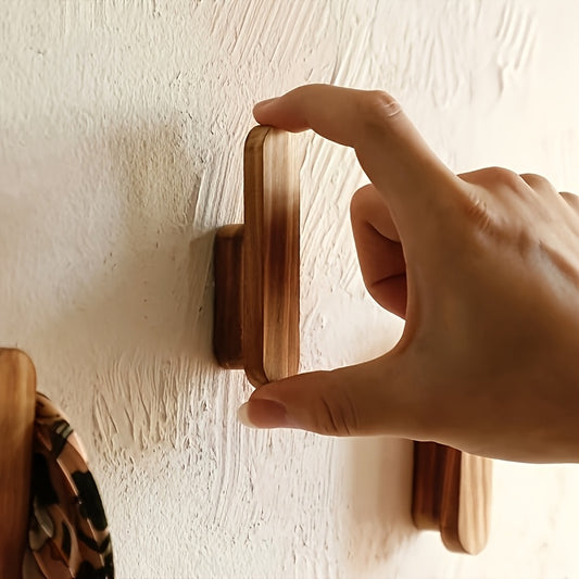 3 unidades de suporte de parede multi-gancho em madeira maciça｜Suporte de entrada com capacidade de carga elevada, cabide para hall de entrada, suporte de armazenamento para porta de quarto de casa de banho, design minimalista que economiza espaço, instalação fácil sem furos