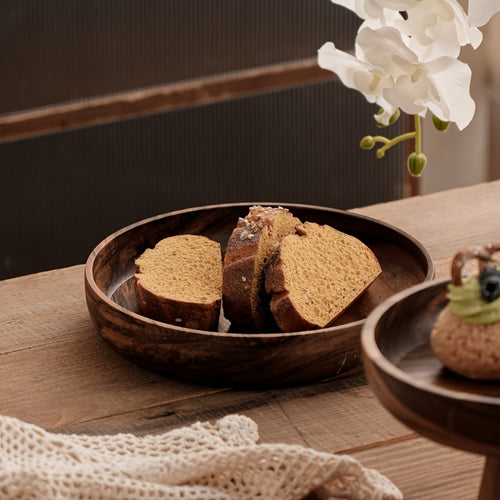 1 unidade de tigela alta de madeira de noz feita à mão, padrão listrado redondo, multifuncional para salada, fruta, pão, sobremesa, armazenamento de joias, decoração nova para casa e restaurante