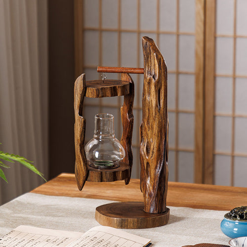 Lanterna de Estilo Rústico, Porta-Velas Criativo, Porta-Velas com Tampa de Vidro, Lanterna Zen à Prova de Vento para Exterior