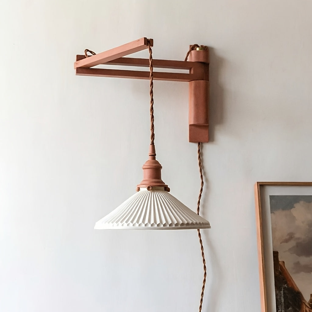 Suporte de Aplique de Parede Minimalista com Braço Oscilante de Madeira - Suporte de Luminária Dobrável para Área de Leitura de Quarto, Acessório de Iluminação DIY, Ótimo para Decoração de Casa de Volta às Aulas e Ação de Graças