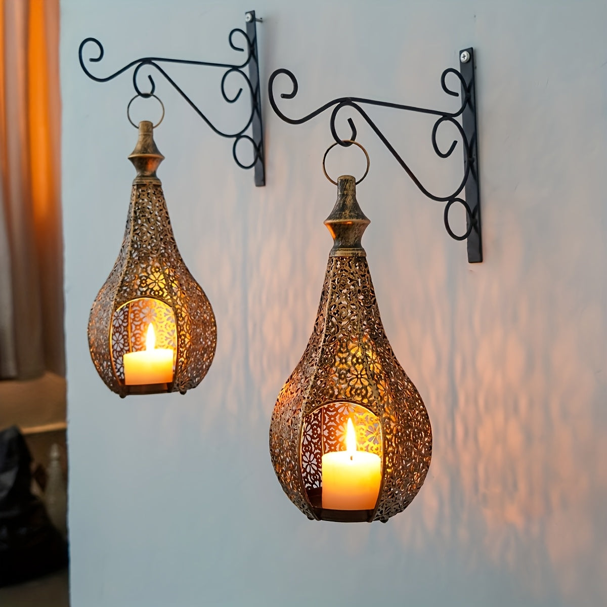 2 Peças de Suportes para Velas Lanterna Marroquina - Elegantes Castiçais de Ferro Forjado com Padrões Intrincados de Treliça, Compatíveis para Decoração de Natal, Diwali, Ramadã, Eid - Lanterna Marroquina Durável para Casa e Jardim (Velas Não Incluídas)
