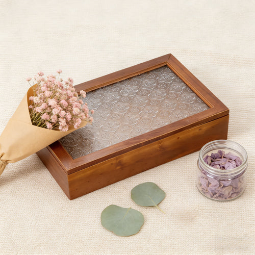 1 peça Caixa de Joias Decorativa Vintage de Madeira Maciça, Caixa de Armazenamento Multiuso para Bugigangas com Tampa de Vidro de Flor de Macieira Silvestre, Organizador de Mesa, Armário, Recipiente para Acessórios Diversos, Caixa de Exibição para Artesanato, Caixas de Presente para Dia dos Namorados e Páscoa, Decoração para Casa e Escritório