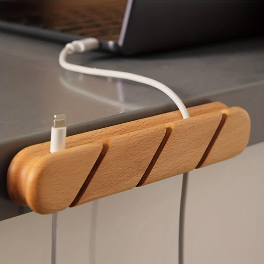 Organizador de Cabos de Madeira - Caixa de Armazenamento Adesiva, Adequado para Cabos de Carregamento USB, Cabos de Alimentação e Cabos de Rato, Design de Madeira Robusto, Adequado para Secretárias, Mesas de Cabeceira, Computadores, Escritórios e Uso Doméstico