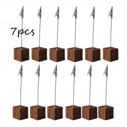 7 Peças de Grampos de Nogueira Natural Resistente, para Cafés, Mesas de Casamento - Etiquetas de Preço, Fotos, Cartões de Visita, Organizadores de Mesa - Grampos de Madeira Marrom Elegantes para Uso Doméstico e Comercial, Grampos de Jacaré com Design em Metal