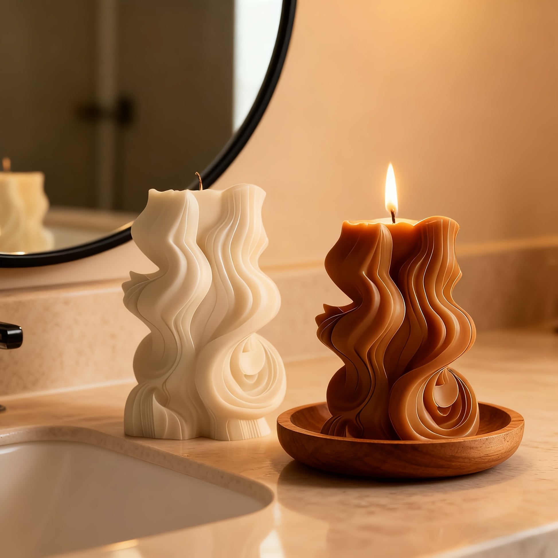 Velas com Textura de Ondas Criativas, para Velas de Decoração de Casa, Adequadas para Decoração de Casa, Adicionando Aconchego a Quartos, Presentes Artísticos para Amigos, Auxiliando na Criação de Ambiente