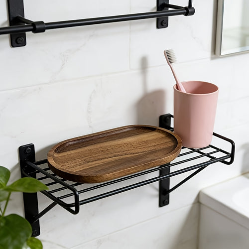 Bandeja de Banheiro, Prato de Armazenamento Retangular/Elíptico, Acessórios de Armazenamento e Organização para Banheiro, Bandeja de Banheiro de Madeira, Porta-Vela/Prato de Decoração para Casa de Aromaterapia, Itens Essenciais para Banheiro, Bandejas de Banheiro