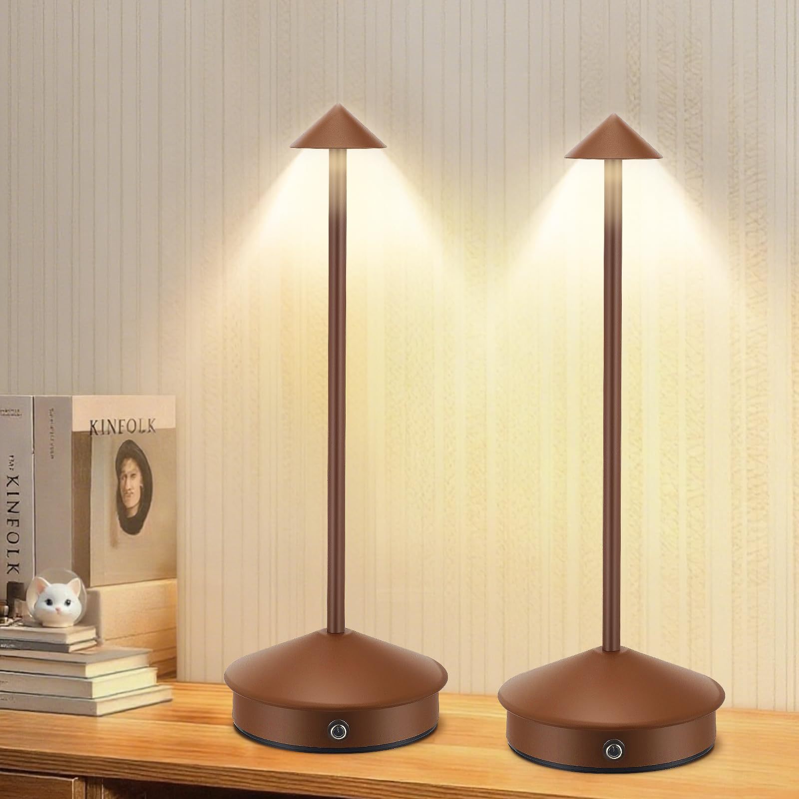 Kit com 2 Luminárias de Mesa sem Fio Portáteis LED Recarregáveis com Toque, Luminárias de Cogumelo com 3 Cores e Dimmer Contínuo para Quarto, Sala de Jantar, Sala de Estar, Acampamento
