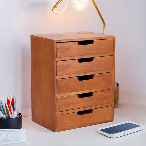 1peça Armário de armazenamento multifuncional de madeira vintage | Organizador de gaveta de mesa com 1-5 camadas para seleção | Perfeito para joias, armazenamento de escritório e quarto | Caixa de exibição tradicional para sala de estar, estudo e escritório
