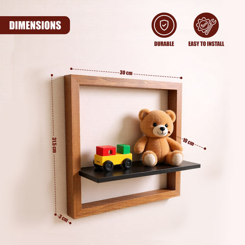 GEEZY Prateleira de Parede Flutuante Quadrada em Madeira 30cm - Caixa 3D Castanha e Preta para Fotos, Plantas e Decoração - Cubo de Exibição Moderno Montado na Parede para Escritório em Casa e Sala de Estar