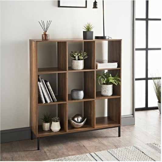 Unidade de armazenamento de cubos Homme Concept 4/9 - Prateleiras de armazenamento independentes com acabamento de noz, estante moderna minimalista para sala de estar, quarto ou escritório em casa