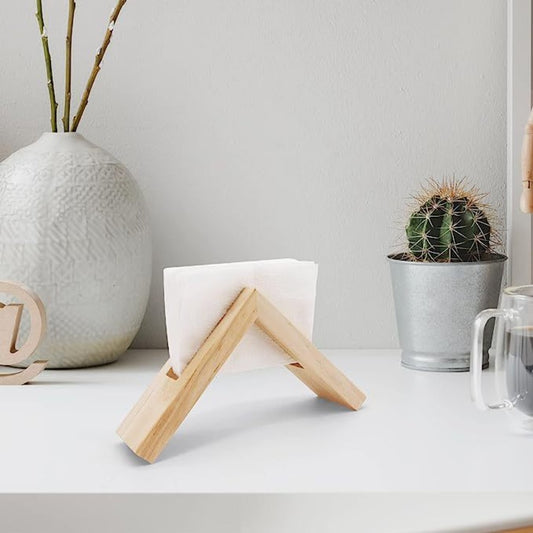Suporte Triangular para Guardanapos e Lenços de Cozinha em Madeira Maciça Estilo Nórdico, um Organizador de Mesa Triangular com Acabamentos Naturais, Adequado para Guardar Guardanapos e Lenços de Cozinha em Casa, e Como uma Decoração Elegante para Mesa de Jantar em Hotéis