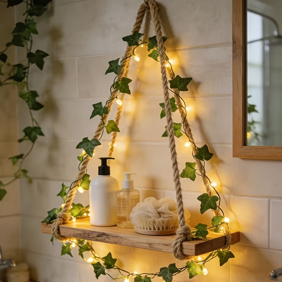 Prateleira Flutuante com Fita LED, Prateleira Flutuante com Fita LED, Prateleira de Parede, Prateleira de Exibição de Madeira com Cordão de Luz de Videira Falsa, Prateleira de Armazenamento Montada na Parede, Painel de Exibição de Luz Ambiente Decorativa para Quarto, Hall de Entrada, Sala de Estar (Tamanho da Placa de Madeira 29.97X14.99cm Thi