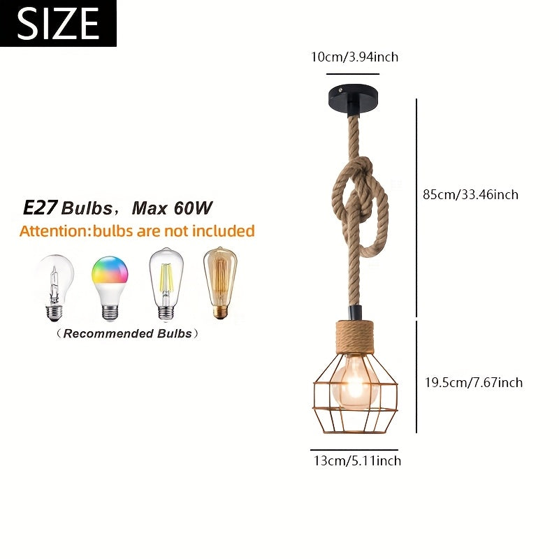 1 Peça luminária pendente rústica artesanal com base para lampada E26/E27, ideal para restaurantes, bares, cozinhas, corredores e decoração de Halloween ou Natal (sem inclusão da própria ampola)