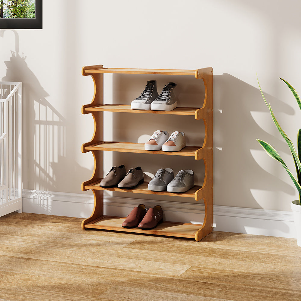 Expositor de Sapatos de 3/4/5 Níveis, Prateleira Organizadora de Armazenamento de Sapatos de Madeira Multiuso, Unidade de Múltiplas Prateleiras, Armário de Calçados Autônomo, Torre de Sapatos Vertical Fina de Grande Capacidade em Bambu, Suporte para Tênis, Organizador de Sapatos para Sala de Estar, Porta de Entrada
