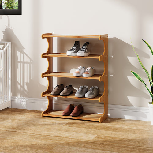Expositor de Sapatos de 3/4/5 Níveis, Prateleira Organizadora de Armazenamento de Sapatos de Madeira Multiuso, Unidade de Múltiplas Prateleiras, Armário de Calçados Autônomo, Torre de Sapatos Vertical Fina de Grande Capacidade em Bambu, Suporte para Tênis, Organizador de Sapatos para Sala de Estar, Porta de Entrada