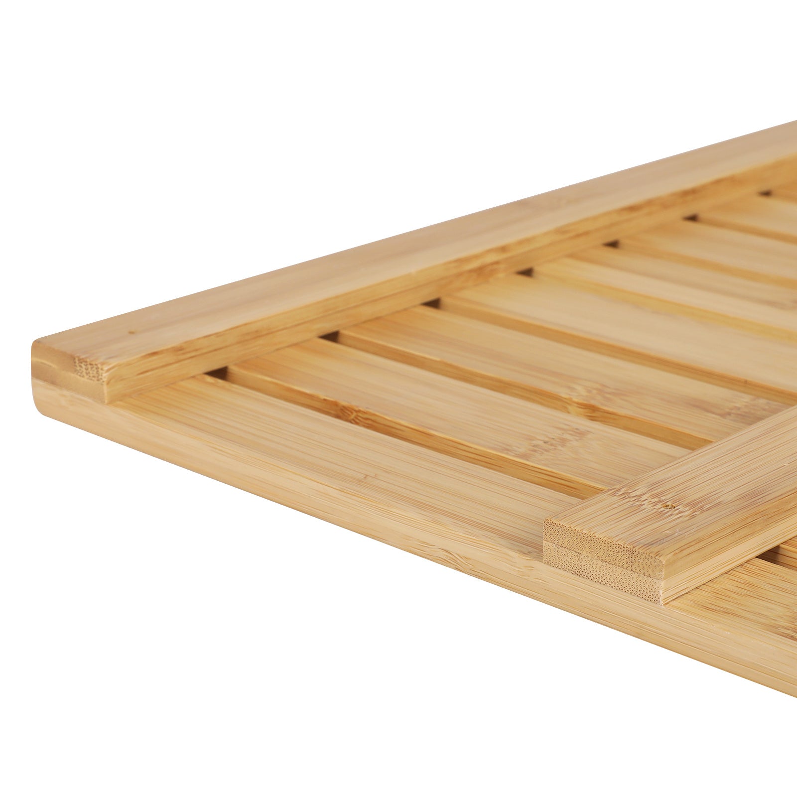 Tapete de Banho Retangular Levede em Bambu com Ripas, Tapete de Chuveiro Antiderrapante em Bambu Natural, Drenagem Rápida e Fácil de Limpar, Sem Montagem para Banheiro, Entrada e Uso Interno, 53x37x3 cm