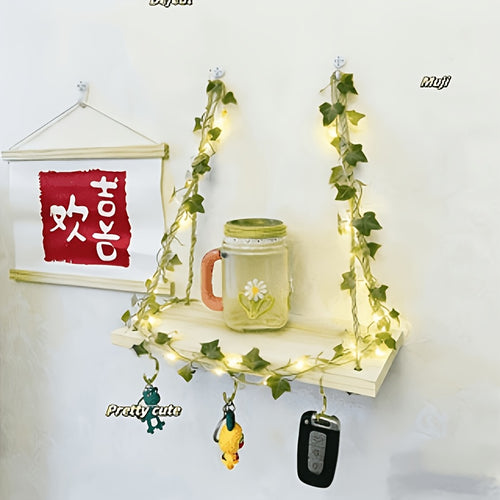 Prateleira Flutuante com Fita LED, Prateleira Flutuante com Fita LED, Prateleira de Parede, Prateleira de Exibição de Madeira com Cordão de Luz de Videira Falsa, Prateleira de Armazenamento Montada na Parede, Painel de Exibição de Luz Ambiente Decorativa para Quarto, Hall de Entrada, Sala de Estar (Tamanho da Placa de Madeira 29.97X14.99cm Thi
