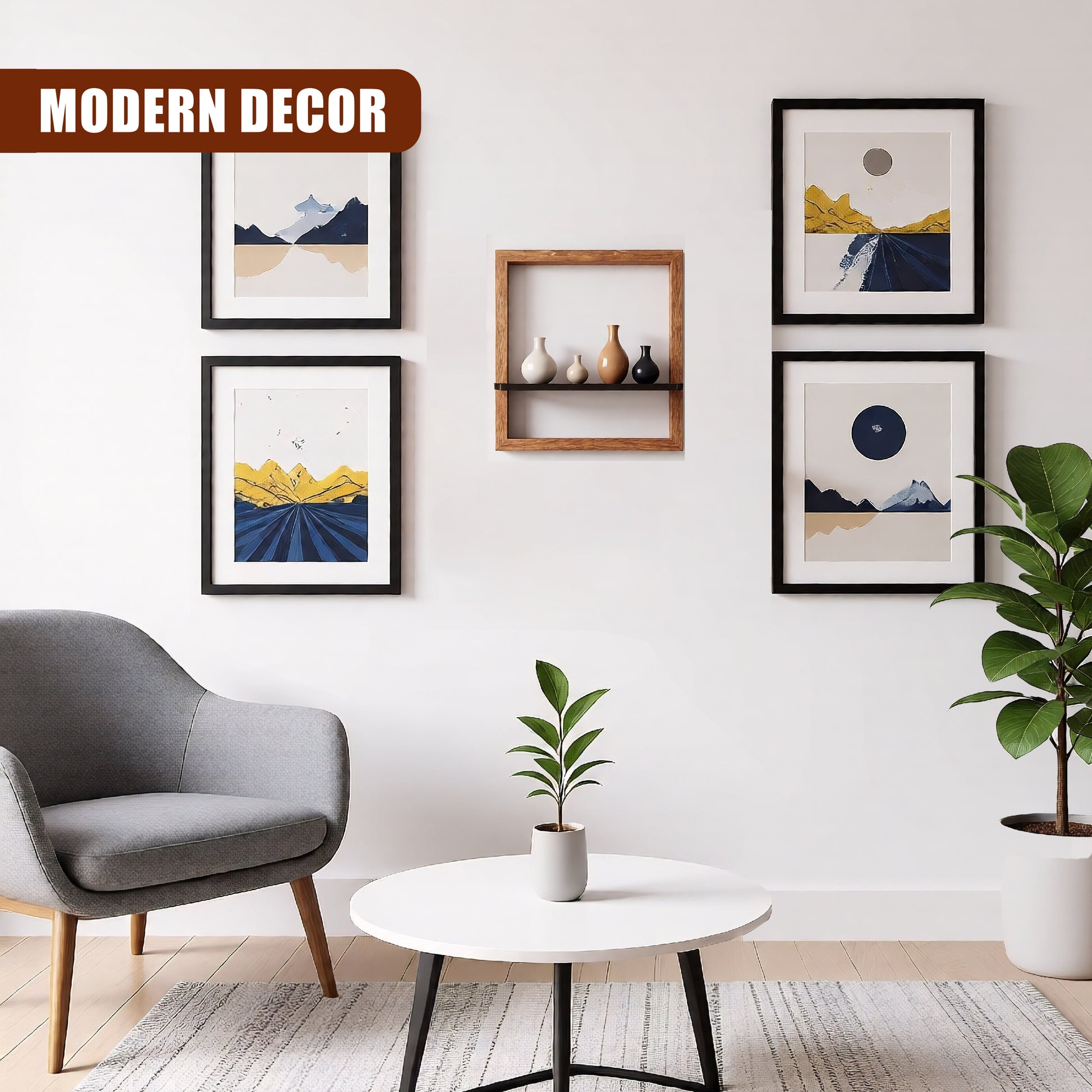 GEEZY Prateleira de Parede Flutuante Quadrada em Madeira 30cm - Caixa 3D Castanha e Preta para Fotos, Plantas e Decoração - Cubo de Exibição Moderno Montado na Parede para Escritório em Casa e Sala de Estar