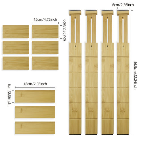4 peças de Divisórias de Gaveta Retráteis e Extensíveis de Bambu com Inserções, Organizador de Gaveta de Escritório, Organizador de Gaveta Ajustável de Cozinha, Adequado para Casa, Escritório, Penteadeira, 4 Divisórias com 9 Inserções