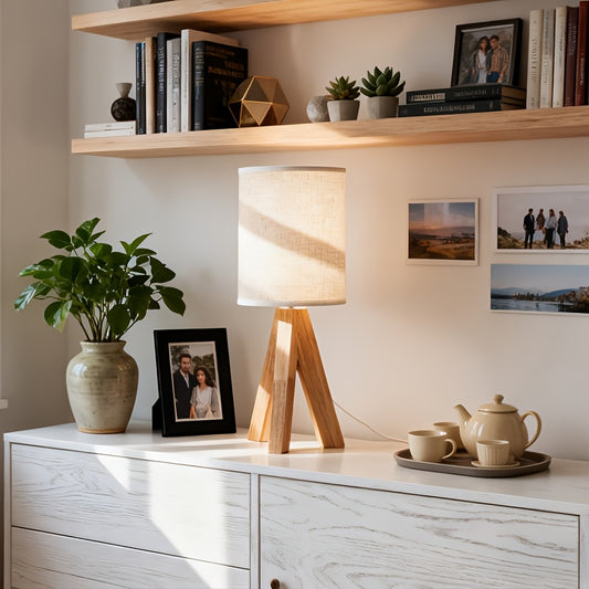 Luminária de mesa artesanal em madeira, ideal para iluminação decorativa e complementar em diversos ambientes: luz de cabeceira para quartos, abajur para escritórios, luz de ambiente para bares e luminária decorativa temática