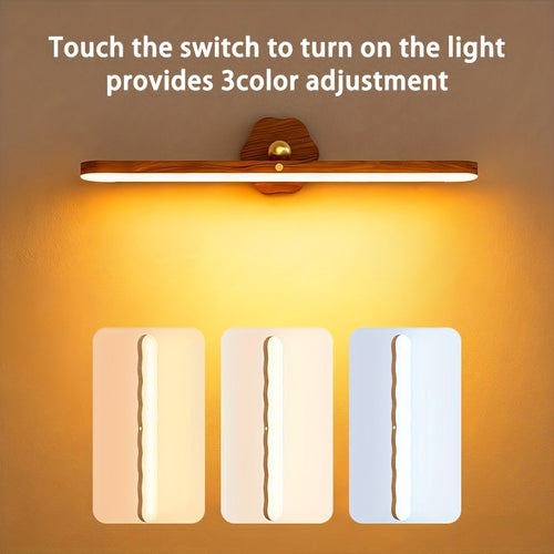 1pc Fita LED Recarregável com Lâmpada Rotativa com Textura de Madeira, Controlo Tátil de Regulação de Três Níveis, Luz de Toucador, Fita de Luz Magnética Adequada para Casa de Banho, Sala de Estar e Quarto, Cozinha, Roupeiro, Cabeceira