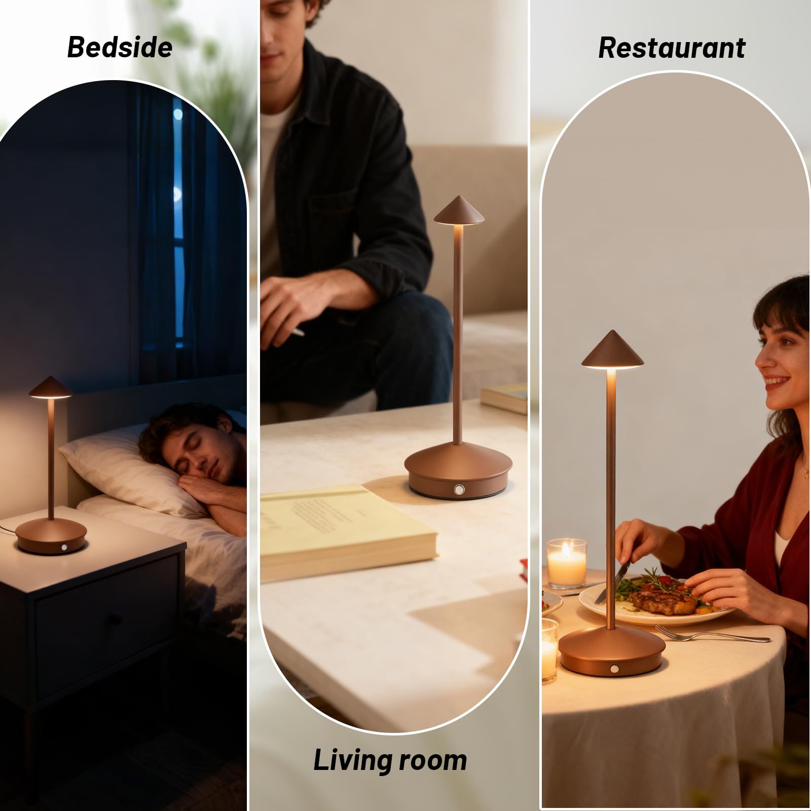 Kit com 2 Luminárias de Mesa sem Fio Portáteis LED Recarregáveis com Toque, Luminárias de Cogumelo com 3 Cores e Dimmer Contínuo para Quarto, Sala de Jantar, Sala de Estar, Acampamento