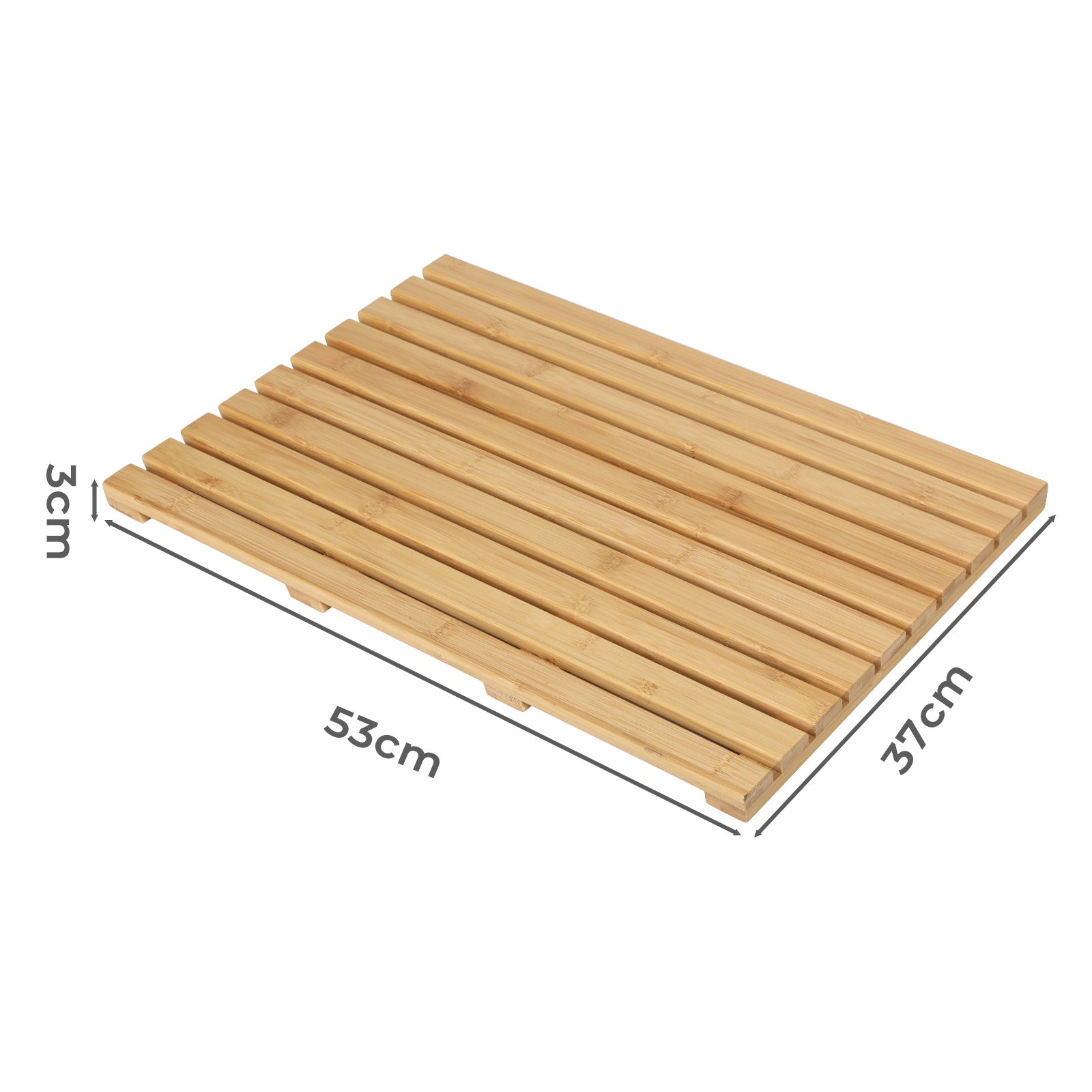 Tapete de Banho Retangular Levede em Bambu com Ripas, Tapete de Chuveiro Antiderrapante em Bambu Natural, Drenagem Rápida e Fácil de Limpar, Sem Montagem para Banheiro, Entrada e Uso Interno, 53x37x3 cm