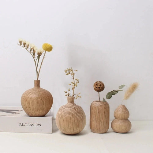 Vaso de Madeira para Flores com Designs Japoneses, Perfeito para Decoração de Casa, Melhorando o Sala de Estar, ou Como Ornamento para a Secretária do Seu Escritório