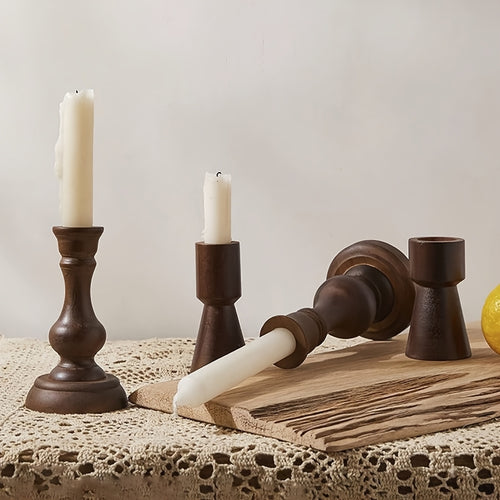 Suporte de Vela de Madeira em Coluna Romana Boêmia 1 pç/2 pçs/3 pçs/4 pçs - Peça Central de Mesa Adequada para Casamentos, para Decoração, para Igreja, para Café, para Festas de Fim de Ano, Castiçal Rústico para Natal, Páscoa, Dia dos Namorados