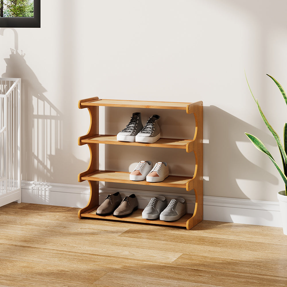 Expositor de Sapatos de 3/4/5 Níveis, Prateleira Organizadora de Armazenamento de Sapatos de Madeira Multiuso, Unidade de Múltiplas Prateleiras, Armário de Calçados Autônomo, Torre de Sapatos Vertical Fina de Grande Capacidade em Bambu, Suporte para Tênis, Organizador de Sapatos para Sala de Estar, Porta de Entrada