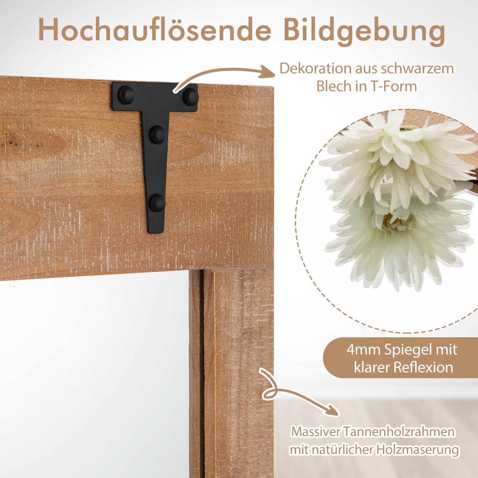 Espelho de Parede Estilo Fazenda GOFLAME, 100 cm x 70 cm Espelho de Porta de Celeiro Rústico com Moldura de Madeira, Espelho Decorativo Retangular para Banheiro, Sala de Estar, Quarto, Montagem Vertical ou Horizontal