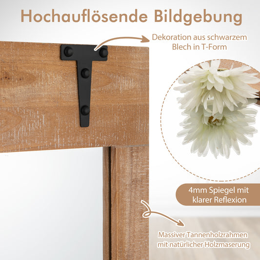 Espelho de Parede Estilo Fazenda GOFLAME, 100 cm x 70 cm Espelho de Porta de Celeiro Rústico com Moldura de Madeira, Espelho Decorativo Retangular para Banheiro, Sala de Estar, Quarto, Montagem Vertical ou Horizontal