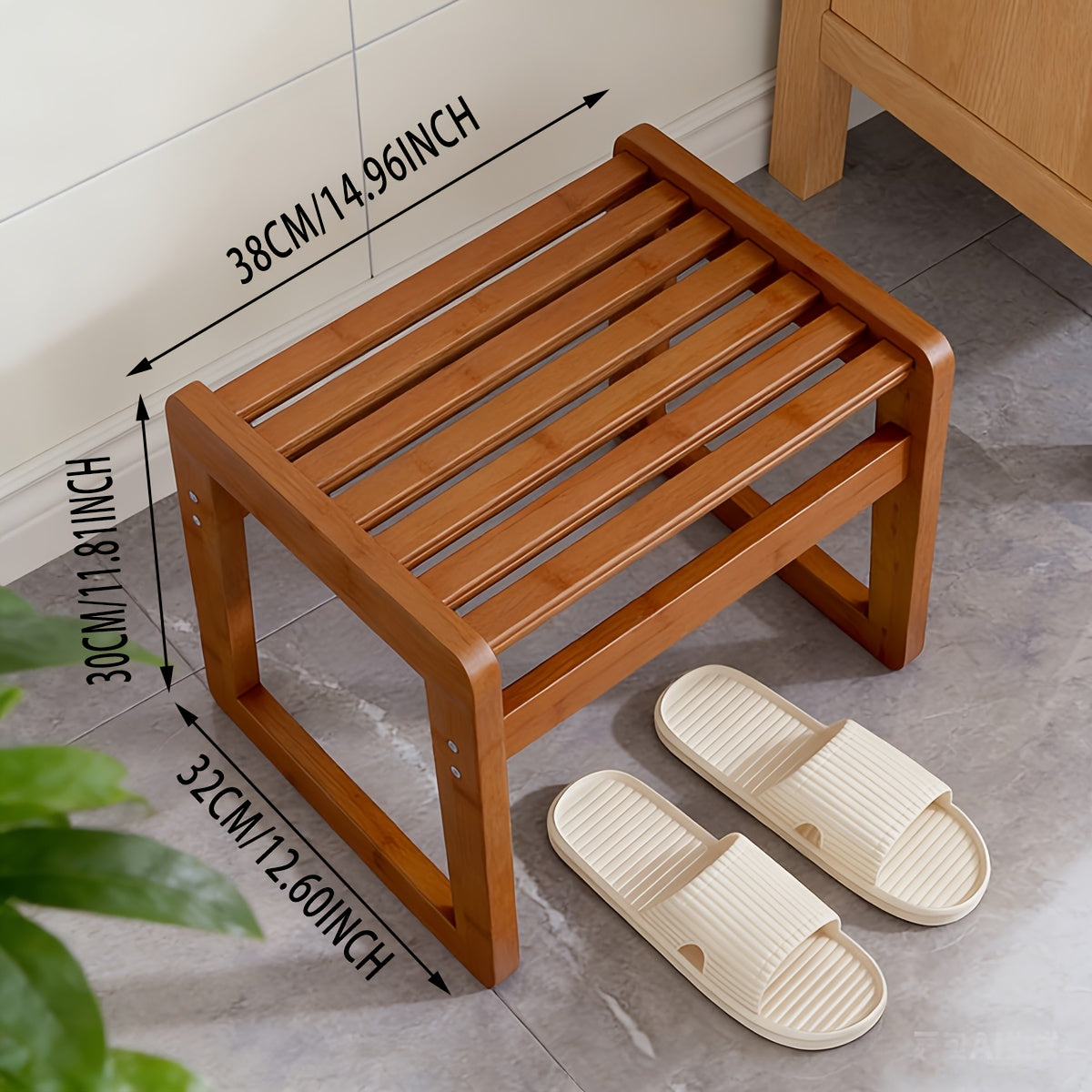 Banco de Duche Minimalista Natural - Antiderrapante, Pequeno Banco de Casa de Banho, Adequado para Adultos Mudarem de Sapatos e Usar para Banho - E Durável
