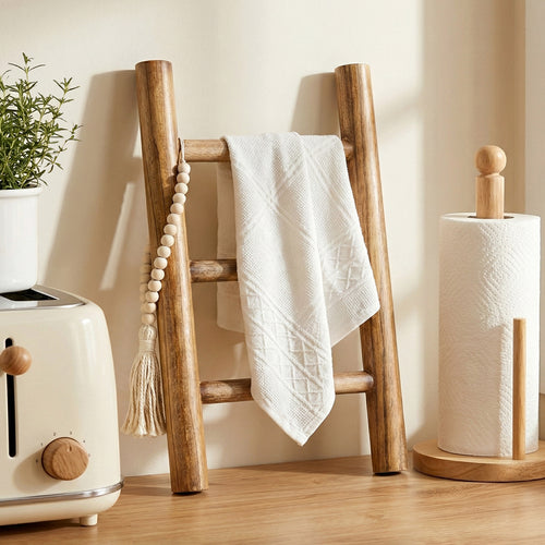 1peça Prateleira Mini Escada Rústica de Madeira Totalmente Montada, Escada Multifuncional Sem Furos para Pano de Chá, Suporte de Pano para Bancada de Cozinha na Casa de Banho, Suporte para Toalha de Mão, Decoração Robusta Estilo Casa de Campo Perfeita para Acessórios de Casa de Banho, Cozinha e Quarto
