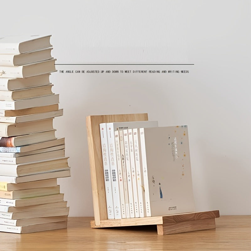 Estante de Livros Minimalista de Madeira - Acabamento Natural, Suporte de Livros de Madeira na Cor de Tronco Bruto para Organização de Papelaria de Mesa, Estante de Mesa Simples e Criativa