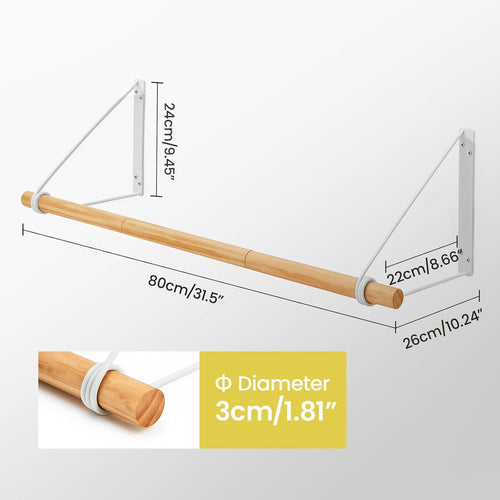 Roda de roupa montada na parede, elegante madeira pendurada com aço para pendurar roupas, cabide de parede para pendurar roupas, barra de roupa, suporte para toalhas, exibição de retalho para corredor, quarto, entrada