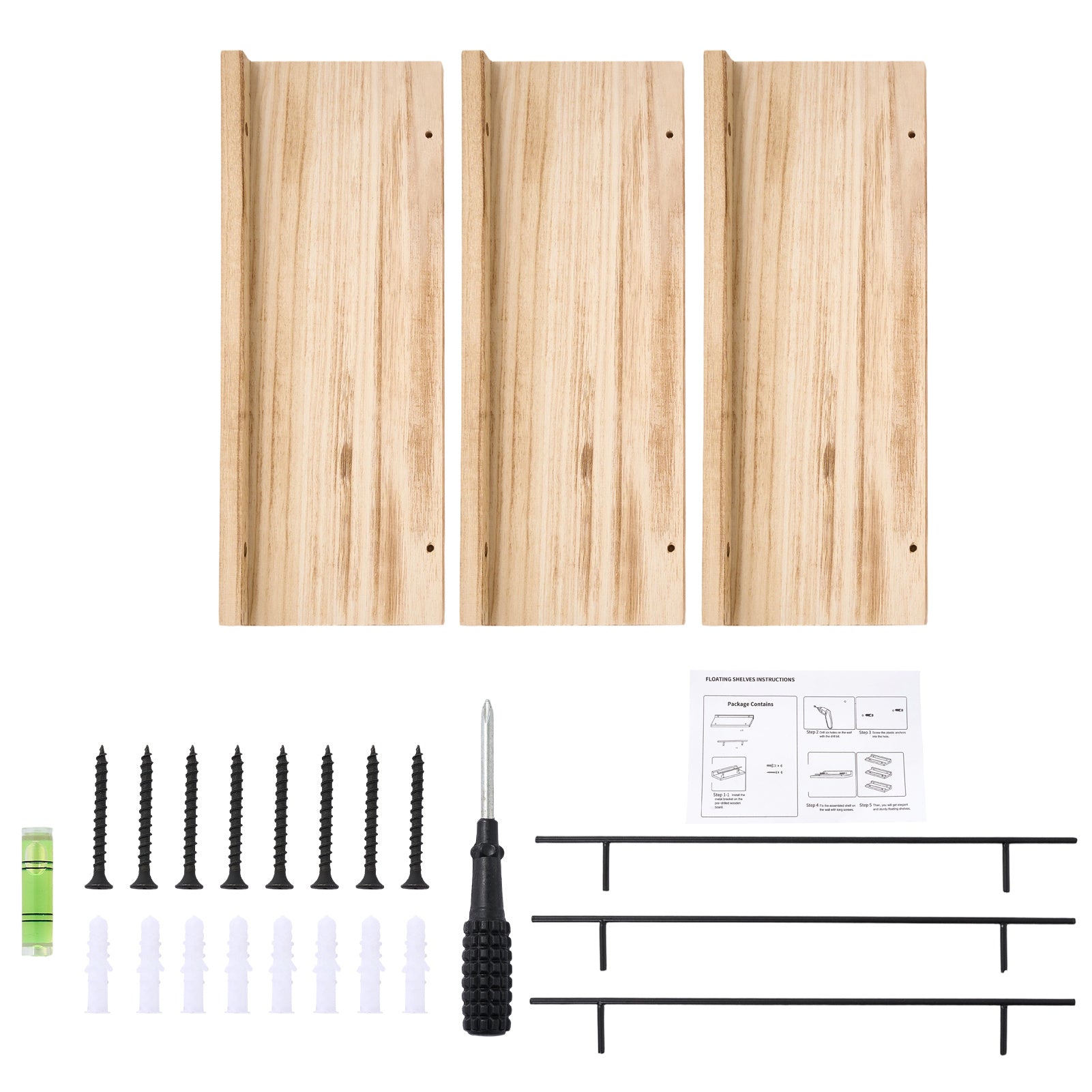 Conjunto de 3 Prateleiras Flutuantes de Madeira com Borda de Proteção, Repedreiro para Quadros, Prateleira Suspensa, Fácil de Instalar, Economiza Espaço, Multifuncional, Suporte de Armazenamento Decorativo para Estatuetas, Artesanato, Plantas, Expositor, Decoração para Quarto, Banheiro, Cozinha, Sala de Estar, Escritório em Casa, 40*15*4cm