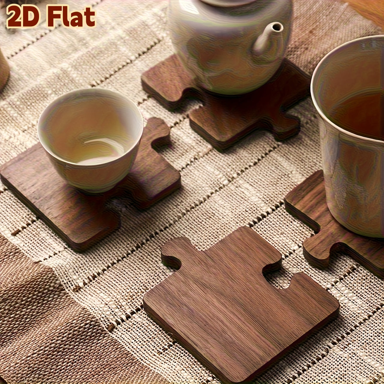 Conjunto de 4 Porta-Copos Vintage em Madeira 2D com Base Isolada, Ideal para Escritório, Bar e Decoração de Casa. Acessórios para Dia das Graças, Halloween e Natal - Melhor Opção para o Natal