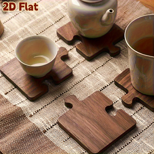 Conjunto de 4 Porta-Copos Vintage em Madeira 2D com Base Isolada, Ideal para Escritório, Bar e Decoração de Casa. Acessórios para Dia das Graças, Halloween e Natal - Melhor Opção para o Natal