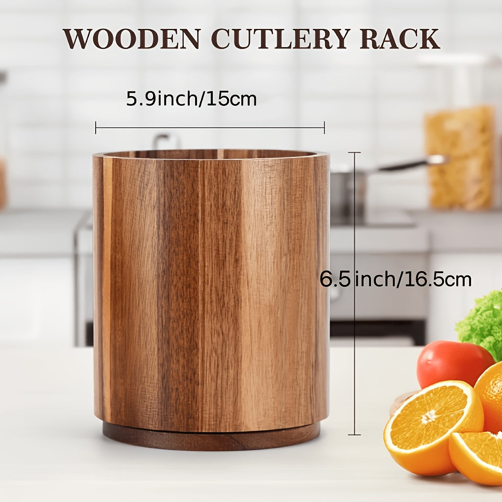 Suporte Grande de Madeira para Utensílios de Cozinha de 19.3cm - Caixa de Armazenamento Giratória 360° para Bancada para Colheres, Batedeiras, Espátulas, Etc. - Presente Ideal para o Natal, Decoração de Casa de Campo, Essenciais de Cozinha | Prateleira Decorativa de Estilo Rústico | Suporte de