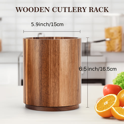 Suporte Grande de Madeira para Utensílios de Cozinha de 19.3cm - Caixa de Armazenamento Giratória 360° para Bancada para Colheres, Batedeiras, Espátulas, Etc. - Presente Ideal para o Natal, Decoração de Casa de Campo, Essenciais de Cozinha | Prateleira Decorativa de Estilo Rústico | Suporte de
