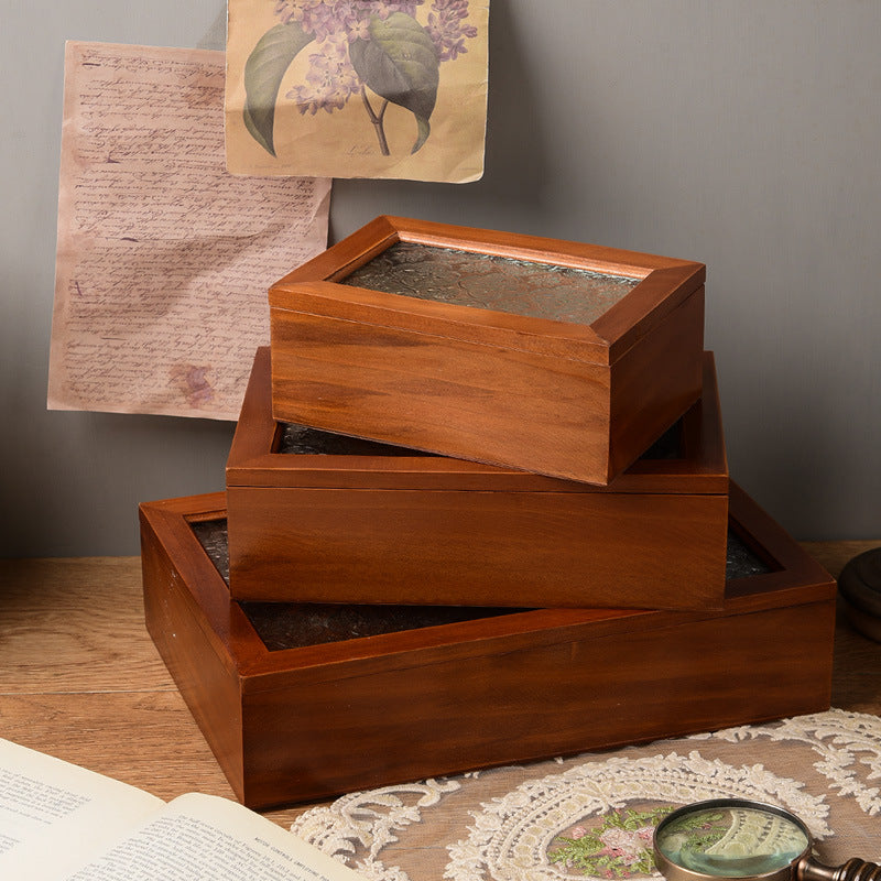 1 peça Caixa de Joias Decorativa Vintage de Madeira Maciça, Caixa de Armazenamento Multiuso para Bugigangas com Tampa de Vidro de Flor de Macieira Silvestre, Organizador de Mesa, Armário, Recipiente para Acessórios Diversos, Caixa de Exibição para Artesanato, Caixas de Presente para Dia dos Namorados e Páscoa, Decoração para Casa e Escritório
