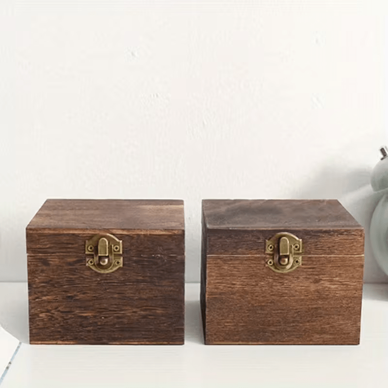 1pc Caixa de Joias Vintage em Madeira Reciclada com Tampa Queimada - Organizador Rústico Hexagonal para Mesa com Dobradiças Douradas e Fechadura, Armazenamento Multiuso para Joias, Pequenos Objetos e Papelaria - Acabamento Natural, Caixa Decorativa Compacta, Presente